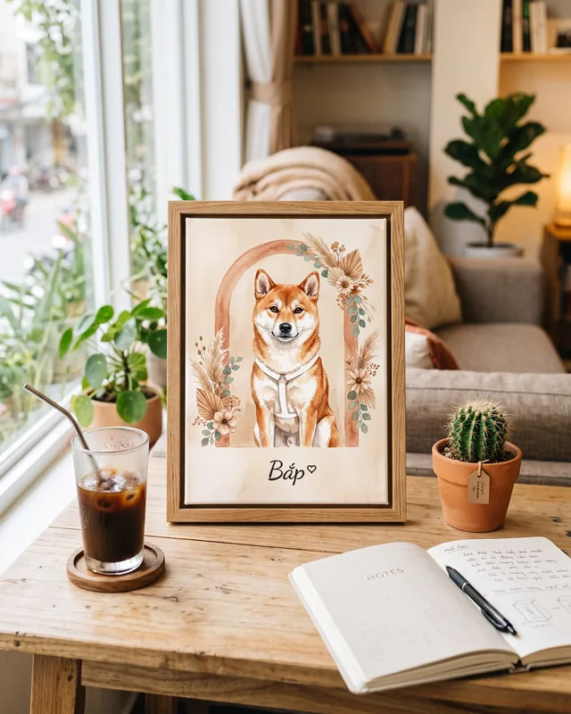 Tranh hoa lá Boho · Shiba